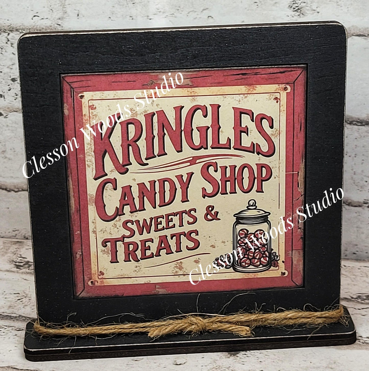 Kringles Candy Co Framed Art Wood Sign