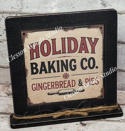 Holiday Baking Co Framed Art Wood Sign