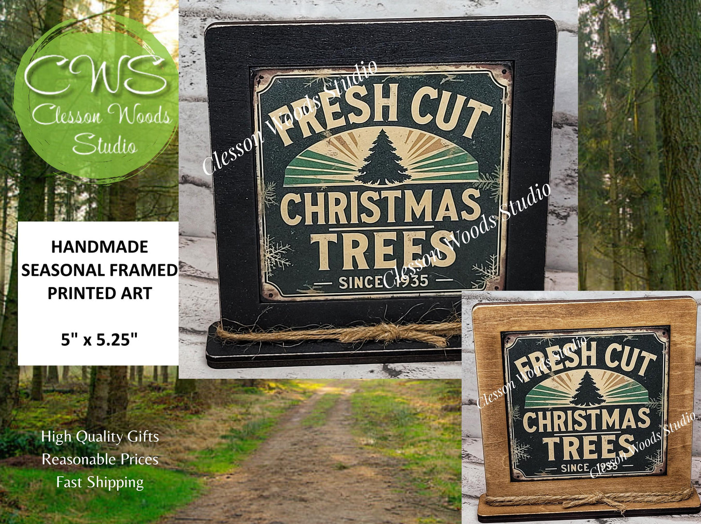 Fresh Cut Christmas Trees Framed Art Wood Sign