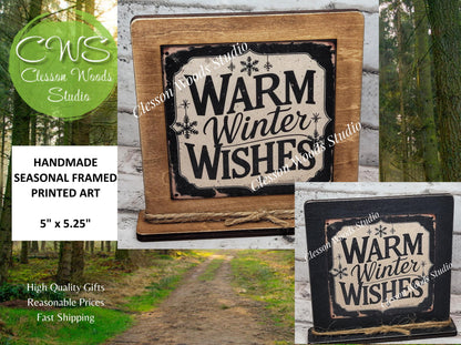 Warm Winter Wishes Framed Art Wood Sign