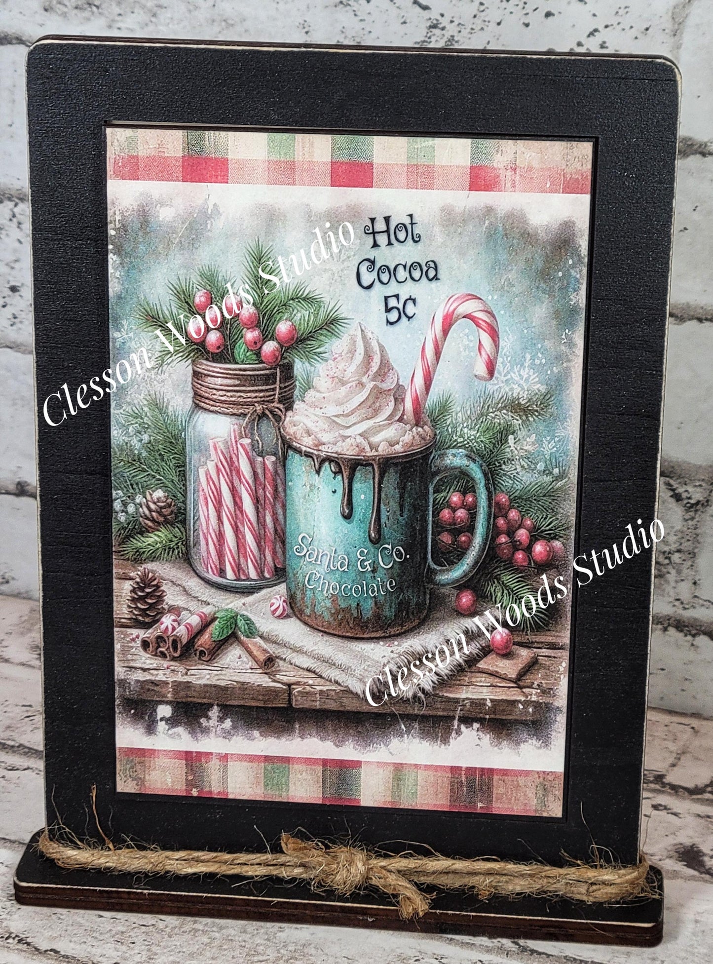 Primitive Hot Cocoa 5 Cents Framed Art with Attached Stand