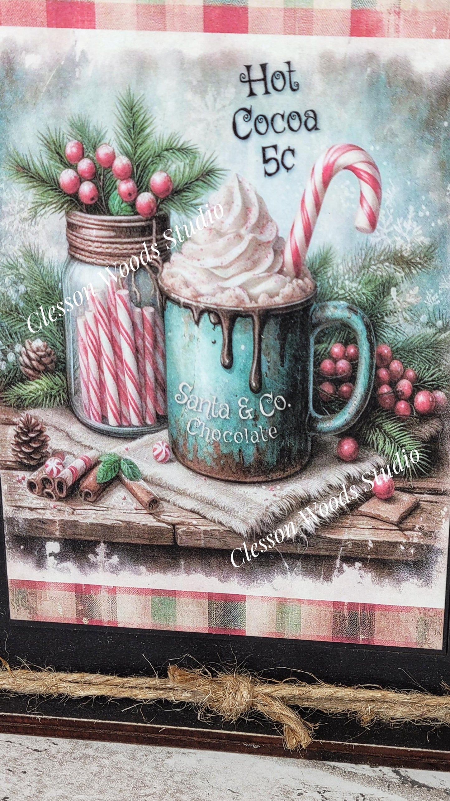 Primitive Hot Cocoa 5 Cents Framed Art with Attached Stand