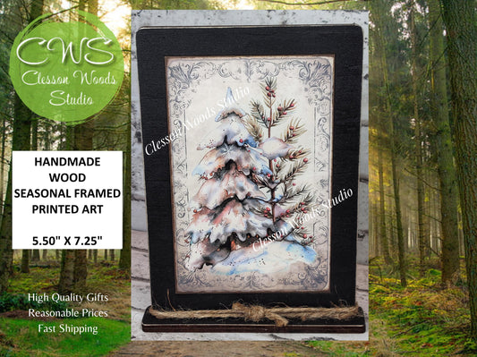 Rustic Winter Tree Framed Art with Attached Stand