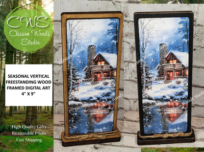 Cozy Christmas Cabin on Lake Vertical Standing Wood Sign