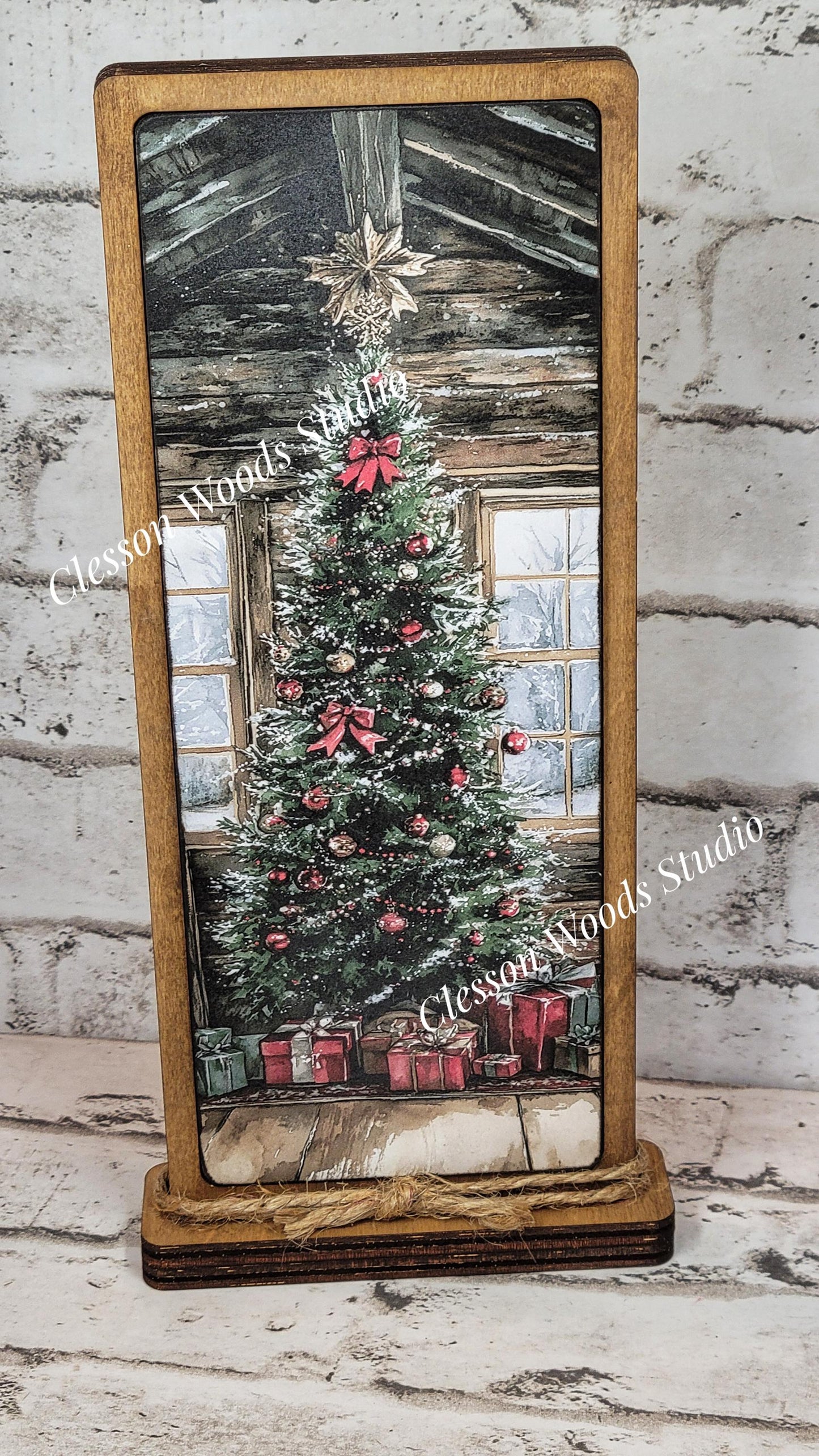Cozy Christmas Cabin Christmas Tree Vertical Standing Wood Sign
