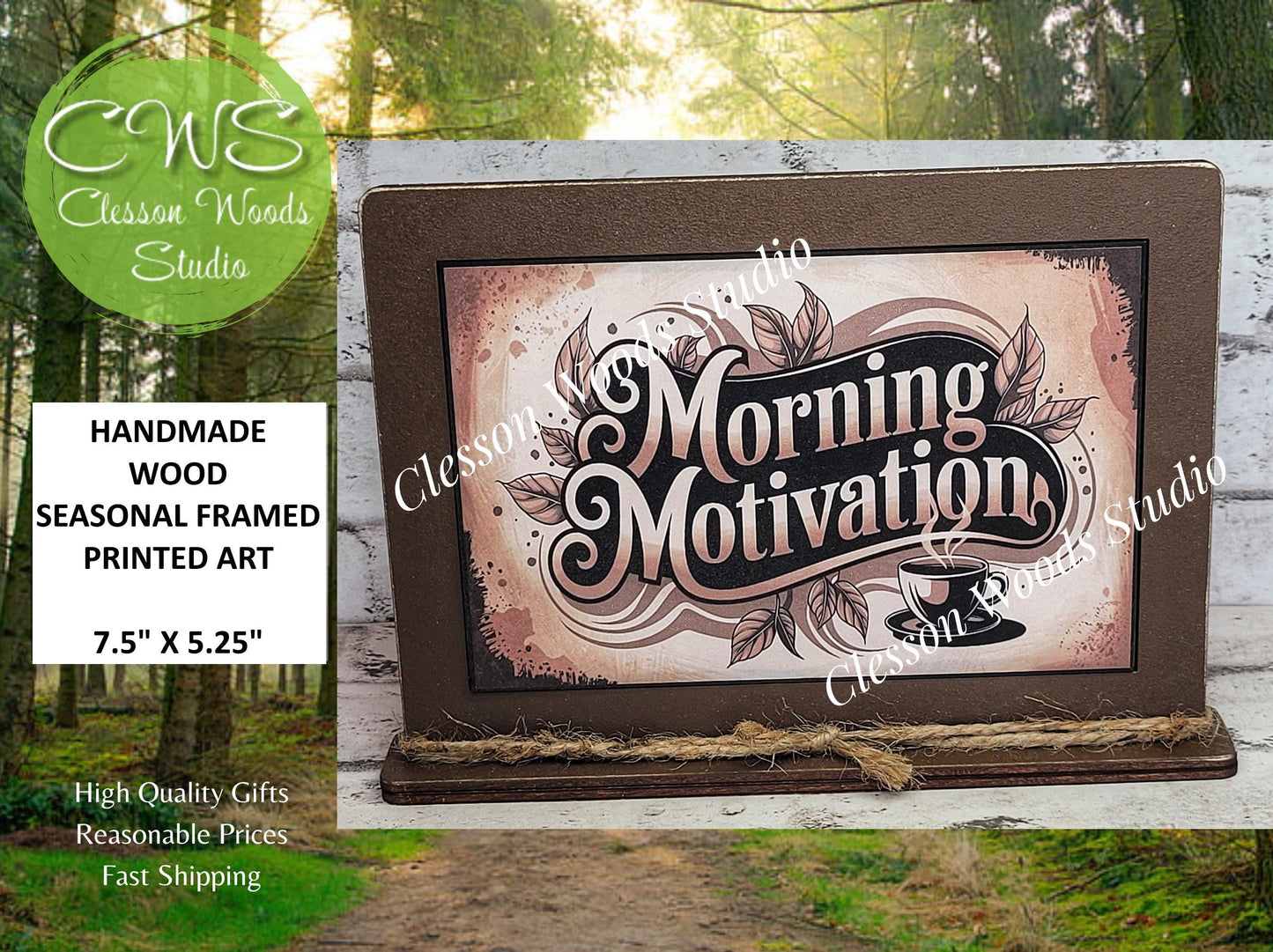 Coffee Morning Motivation Framed Art with Attached Stand
