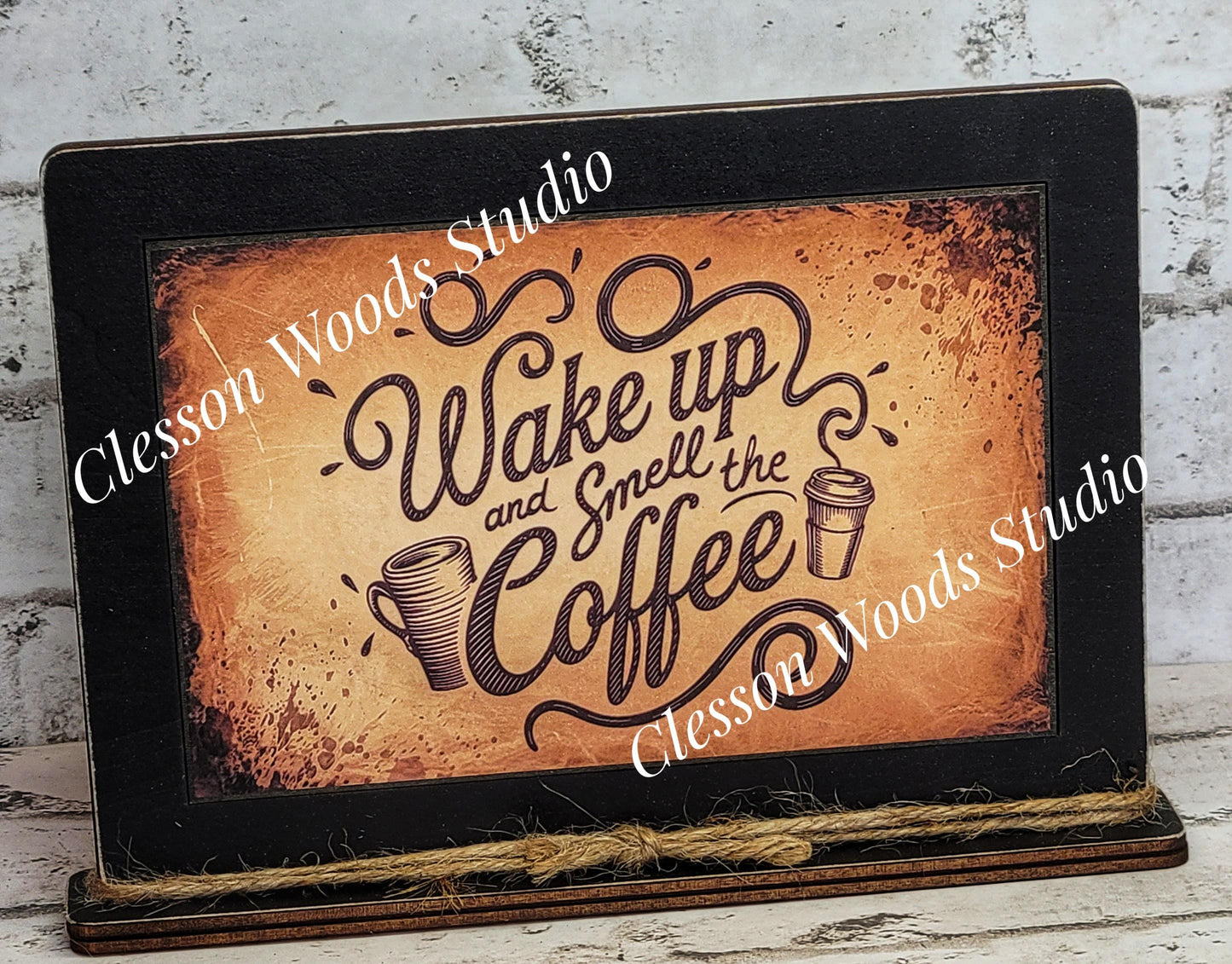 Wake Up and Smell The Coffee Framed Art with Attached Stand