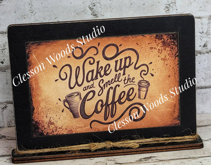 Wake Up and Smell The Coffee Framed Art with Attached Stand