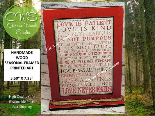 Primitive Valentine Words Love Is Kind Framed Art with Attached Stand