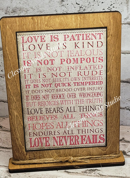 Primitive Valentine Words Love Is Kind Framed Art with Attached Stand