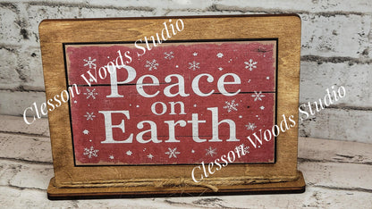 Peace On Earth Holiday Winter Framed Art with Attached Stand