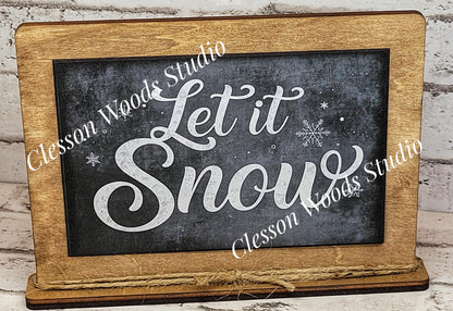 Let It Snow Winter Framed Art with Attached Stand