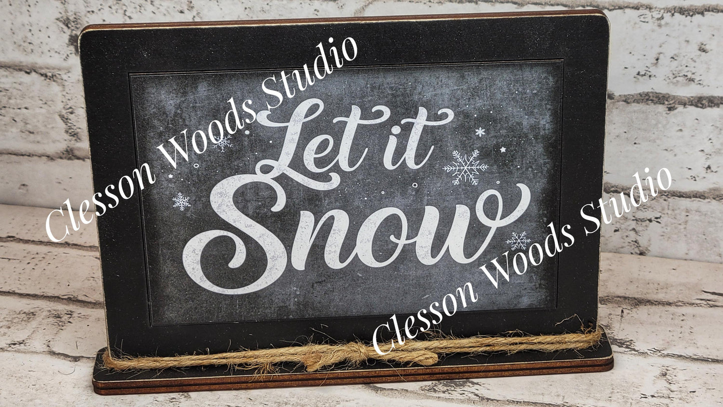 Let It Snow Winter Framed Art with Attached Stand