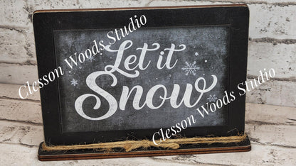 Let It Snow Winter Framed Art with Attached Stand