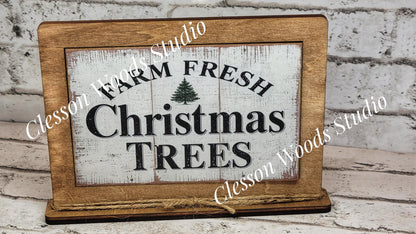 Farm Fresh Christmas Trees Winter Framed Art with Attached Stand