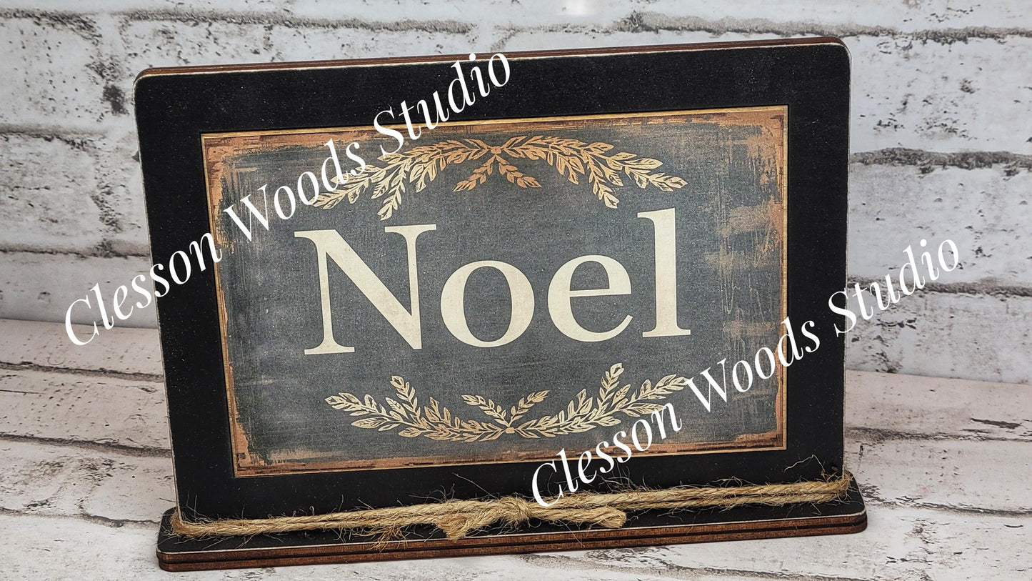 Noel Holiday Winter Framed Art with Attached Stand