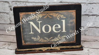 Noel Holiday Winter Framed Art with Attached Stand