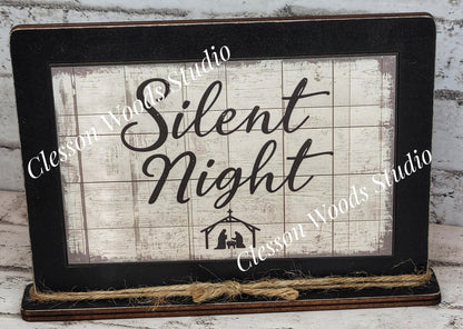 Silent Night Christmas Winter Framed Art with Attached Stand