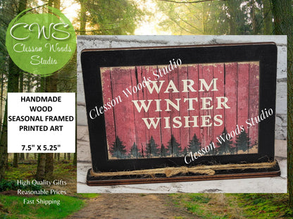 Warm Winter Wishes Holiday Winter Framed Art with Attached Stand