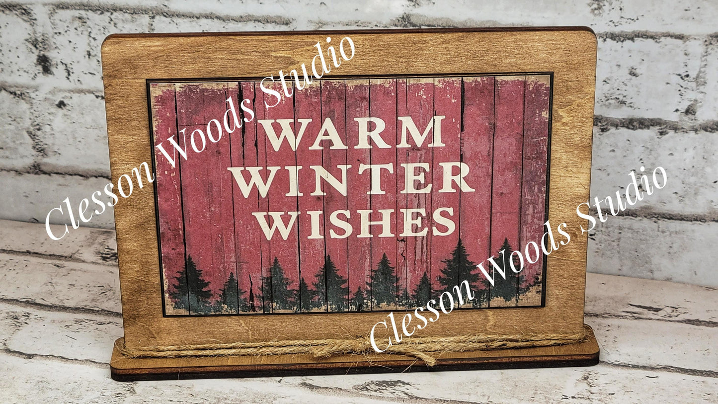 Warm Winter Wishes Holiday Winter Framed Art with Attached Stand