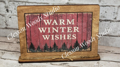Warm Winter Wishes Holiday Winter Framed Art with Attached Stand