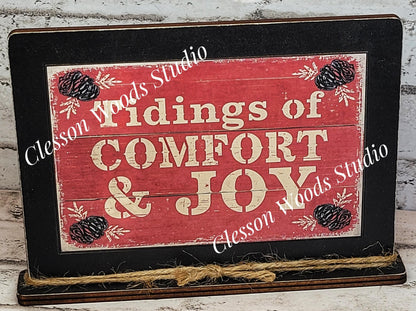 Tidings of Comfort and Joy Christmas Winter Framed Art with Attached Stand
