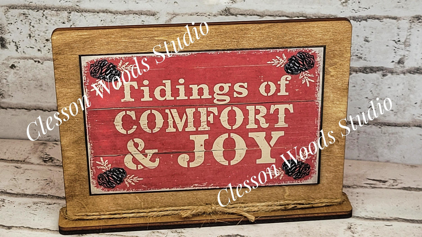 Tidings of Comfort and Joy Christmas Winter Framed Art with Attached Stand