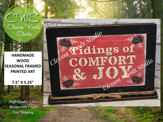 Tidings of Comfort and Joy Christmas Winter Framed Art with Attached Stand