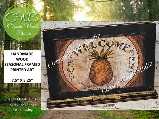 Pineapple Welcome 2 Framed Art with Attached Stand