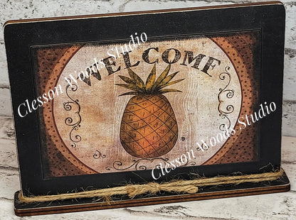 Pineapple Welcome 2 Framed Art with Attached Stand