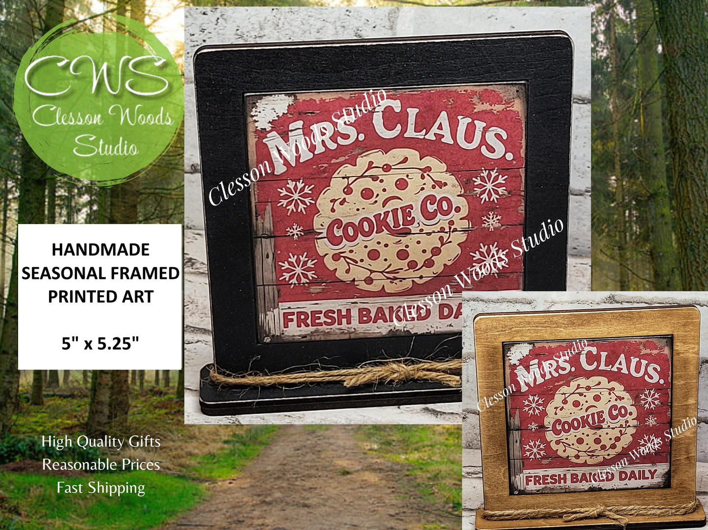 Mrs. Claus Cookie Co Framed Art Wood Sign