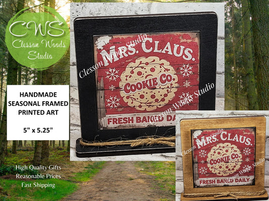 Mrs. Claus Cookie Co Framed Art Wood Sign