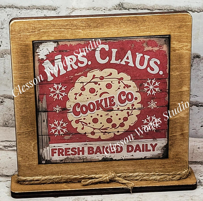 Mrs. Claus Cookie Co Framed Art Wood Sign