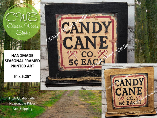 Candy Cane Co Framed Art Wood Sign