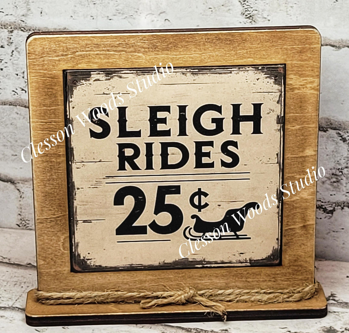 Sleigh Rides 25 Cents Framed Art Wood Sign