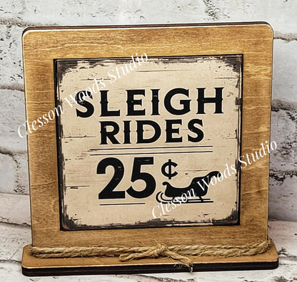 Sleigh Rides 25 Cents Framed Art Wood Sign