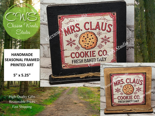 Mrs. Claus Cookie Company Framed Art Wood Sign