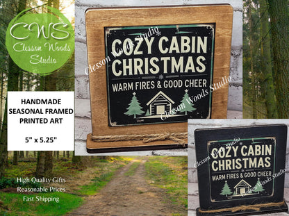 Cozy Cabin Christmas Framed Art Wood Sign