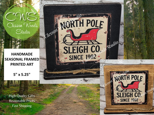 North Pole Sleigh Co Framed Art Wood Sign