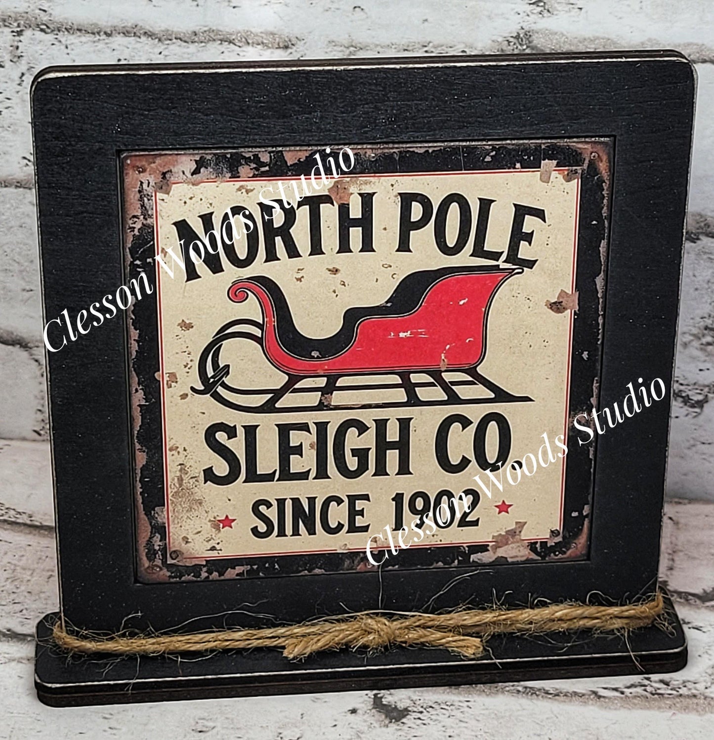 North Pole Sleigh Co Framed Art Wood Sign