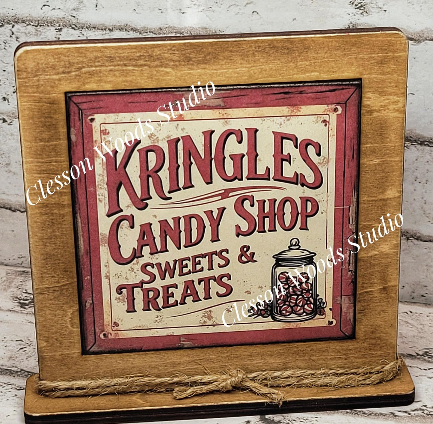 Kringles Candy Co Framed Art Wood Sign