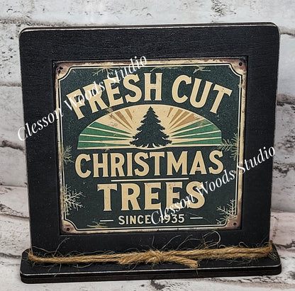 Fresh Cut Christmas Trees Framed Art Wood Sign