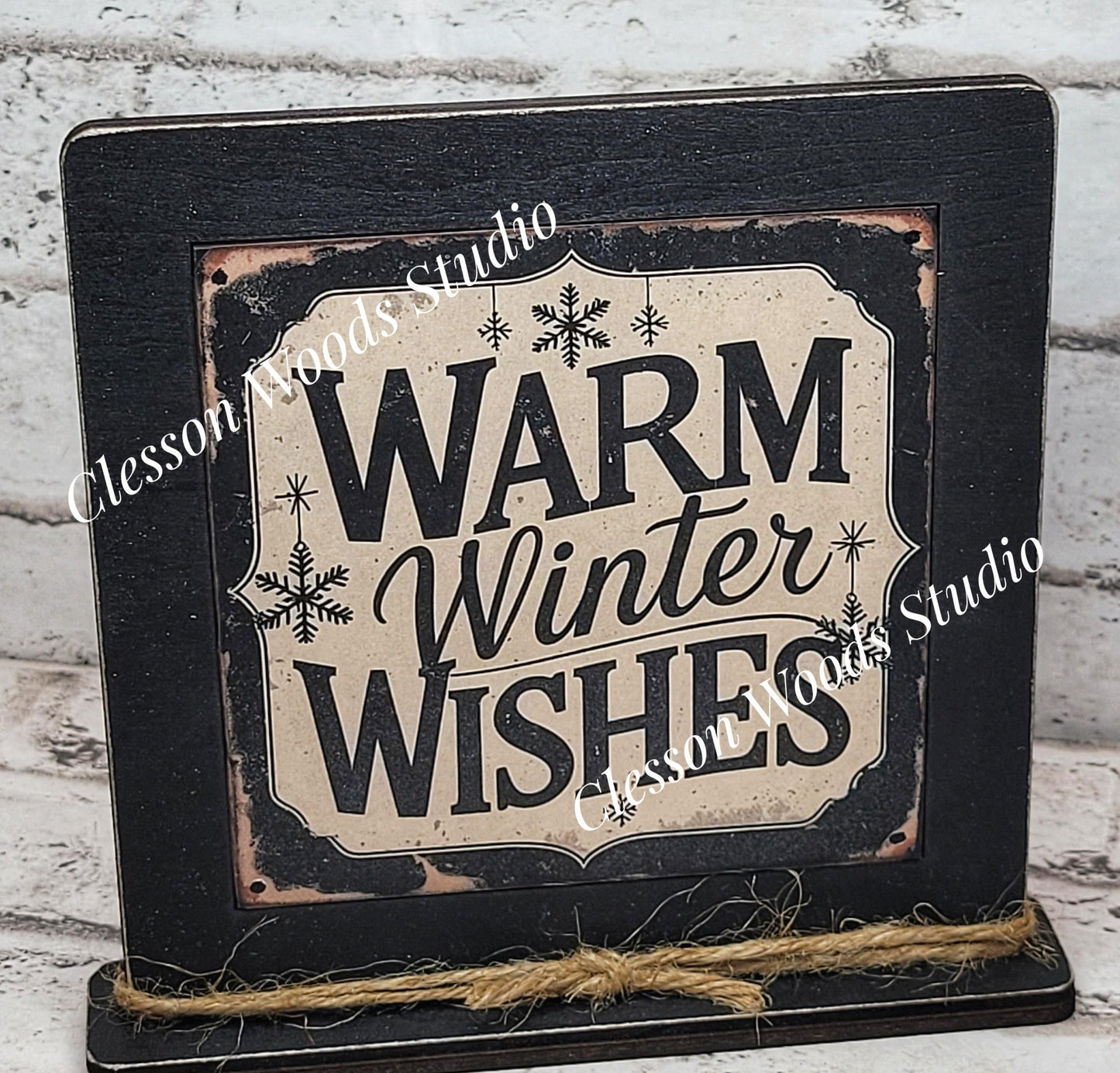 Warm Winter Wishes Framed Art Wood Sign