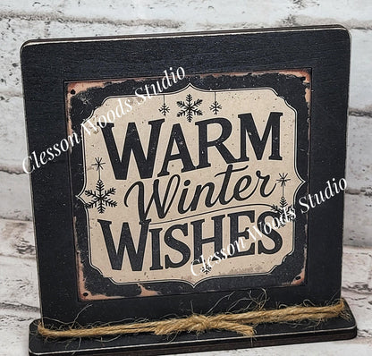 Warm Winter Wishes Framed Art Wood Sign