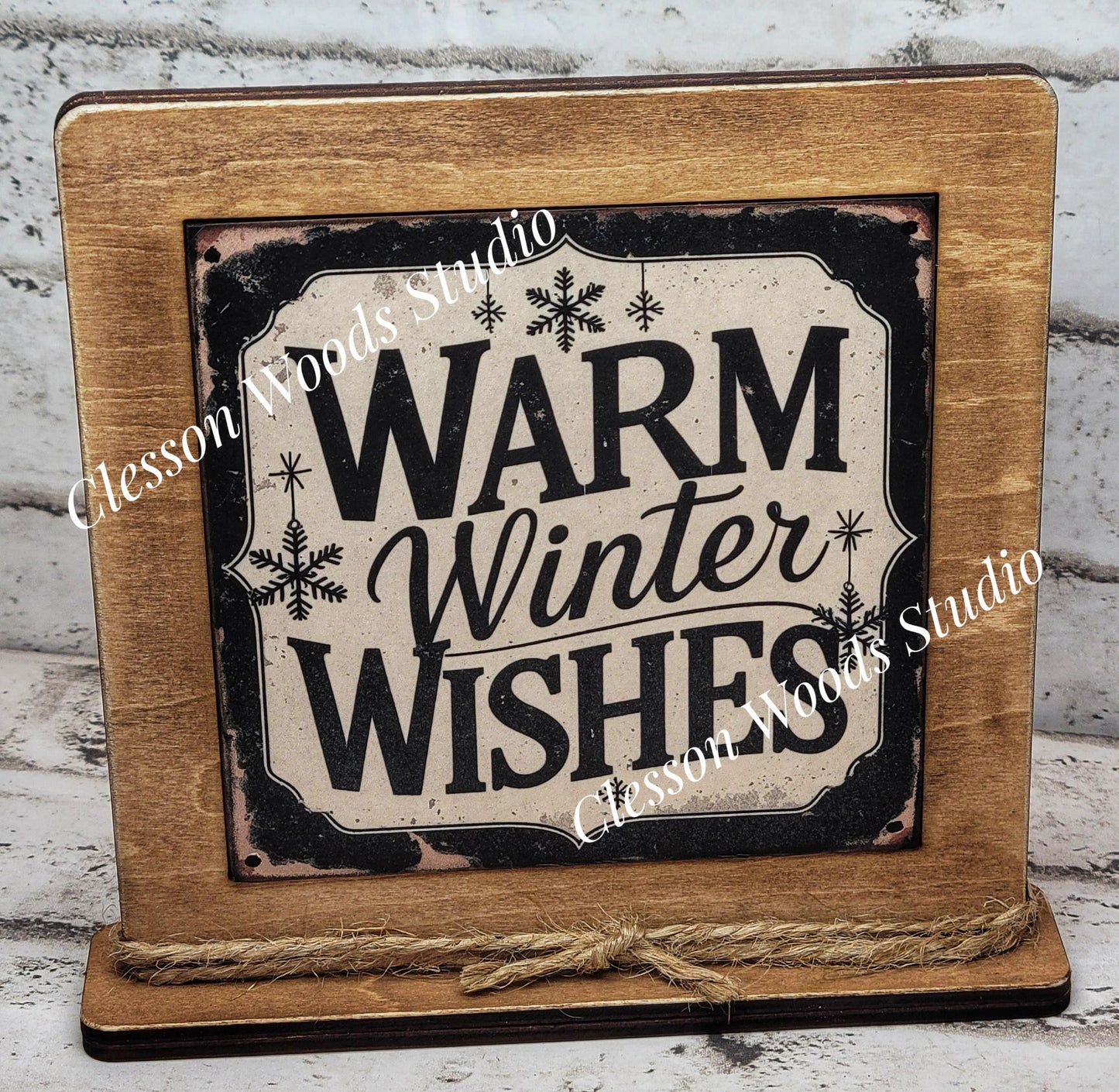 Warm Winter Wishes Framed Art Wood Sign