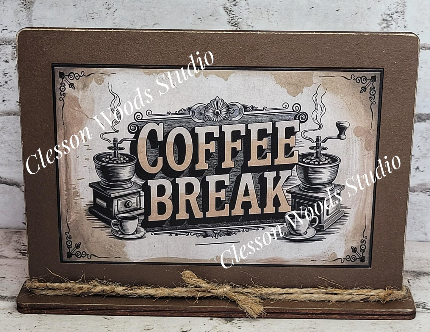 Coffee Break Framed Art with Attached Stand