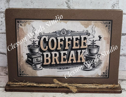 Coffee Break Framed Art with Attached Stand