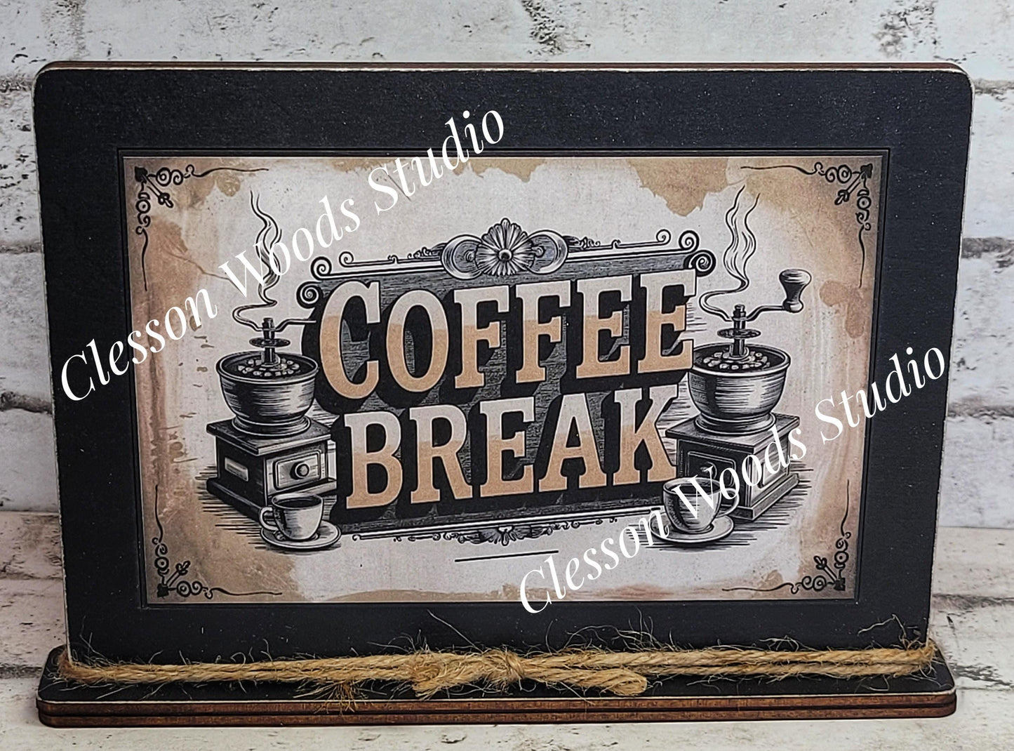 Coffee Break Framed Art with Attached Stand