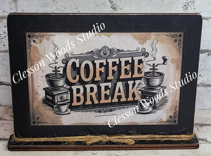 Coffee Break Framed Art with Attached Stand