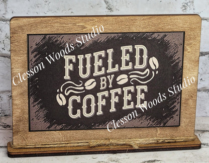 Fueled By Coffee Framed Art with Attached Stand